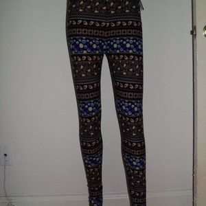 New Mix BLUE & TAN Design Brushed Fiber Leggings